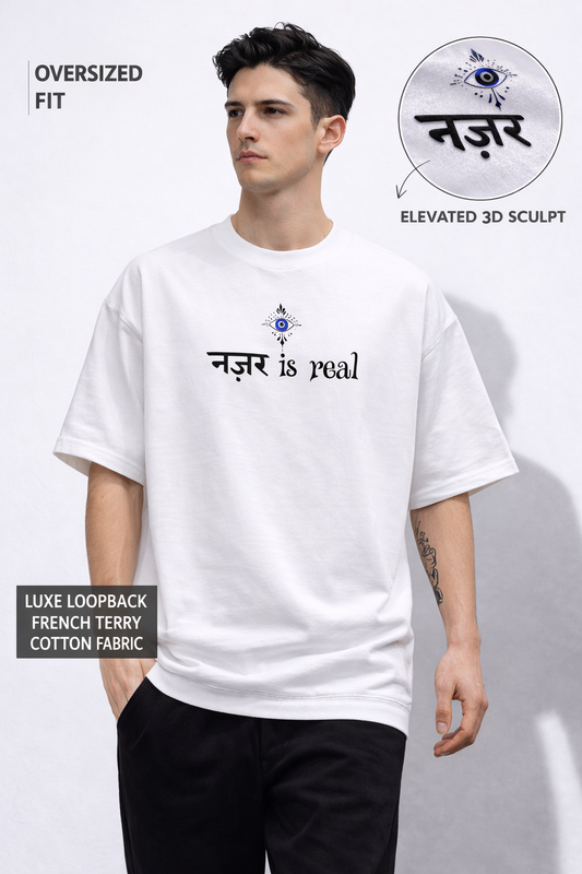 Nazar is Real Oversized White Edition Tee | Mens Tshirt