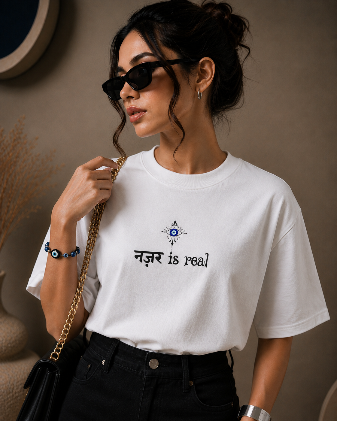 Nazar is Real Oversized White Edition Tee | Womens Tshirt