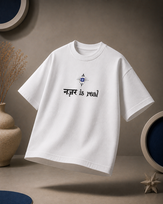 Nazar is Real Oversized White Edition Tee | Mens Tshirt