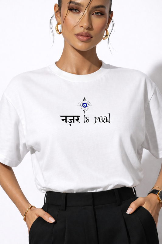 Nazar is Real Oversized White Edition Tee | Womens Tshirt