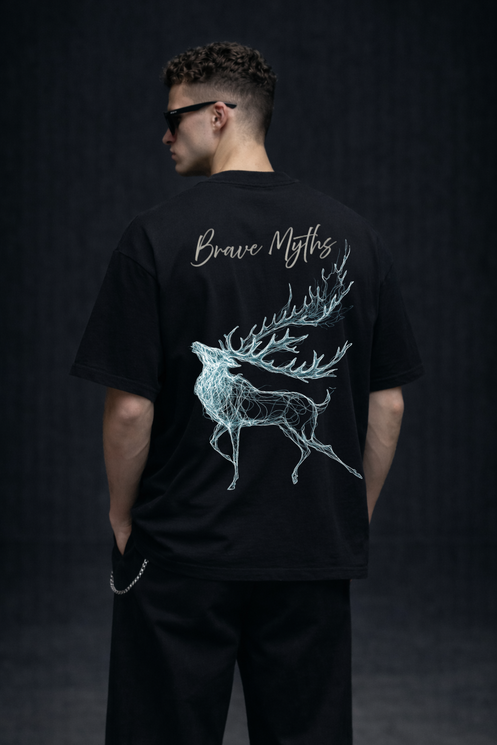 Brave Myths - Blue Stag Oversized Black Edition Tee | Mens Tshirt