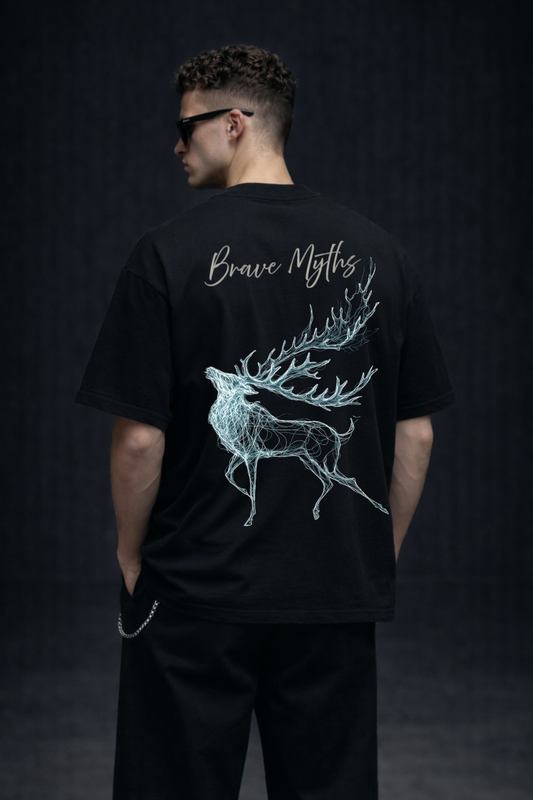 Brave Myths - Blue Stag Oversized Black Edition Tee | Mens Tshirt