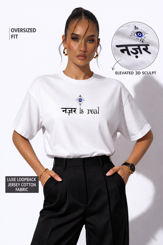 Nazar is Real Oversized White Edition Tee | Womens Tshirt