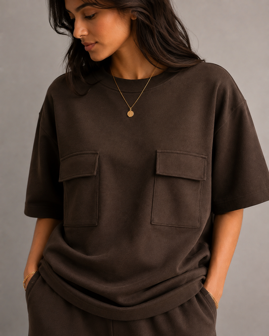 Cocoa Ease Co-ord Premium Cotton Relaxed Fit Tshirt and Wide-Leg Trackpants Set