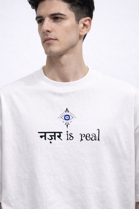 Nazar is Real Oversized White Edition Tee | Mens Tshirt