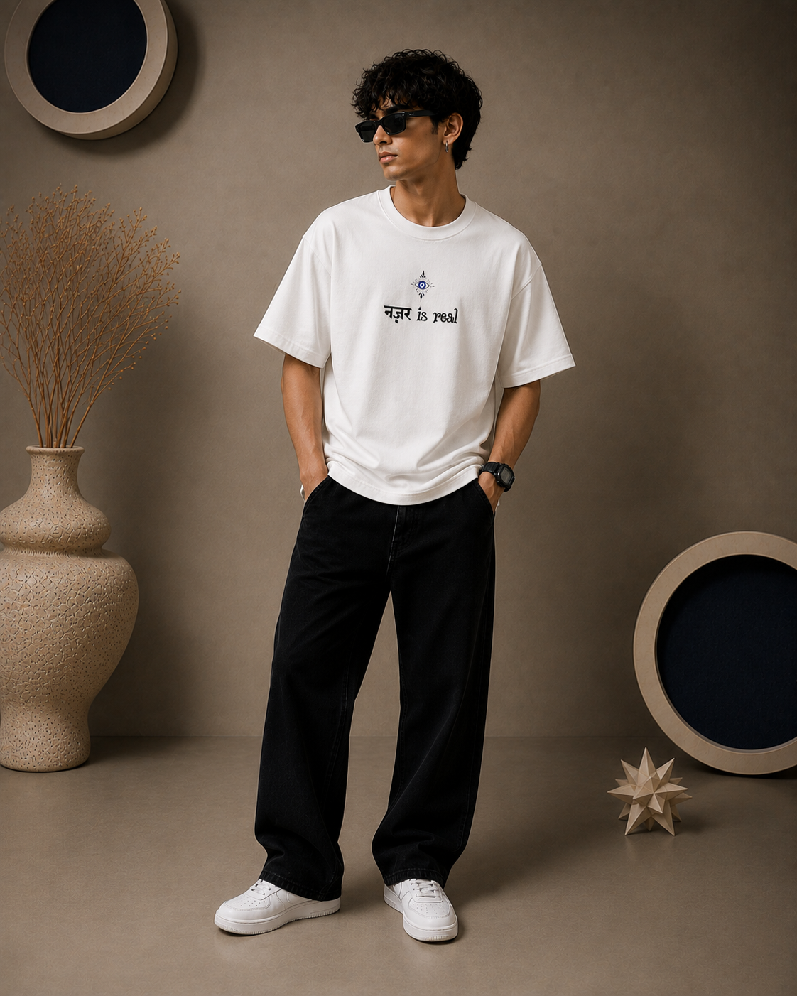 Nazar is Real Oversized White Edition Tee | Mens Tshirt