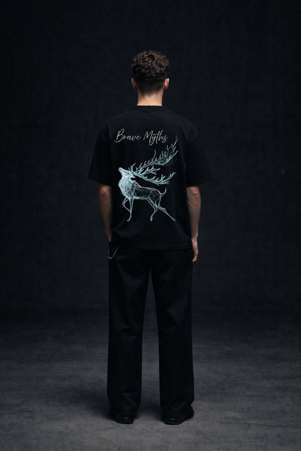 Brave Myths - Blue Stag Oversized Black Edition Tee | Mens Tshirt