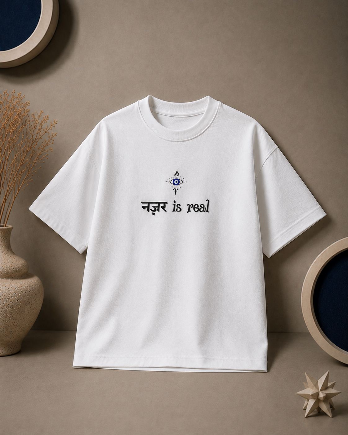 Nazar is Real Oversized White Edition Tee | Mens Tshirt