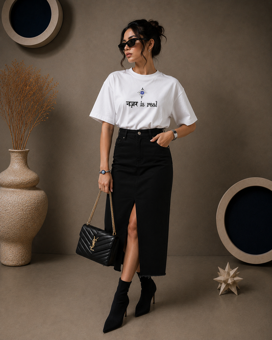 Nazar is Real Oversized White Edition Tee | Womens Tshirt