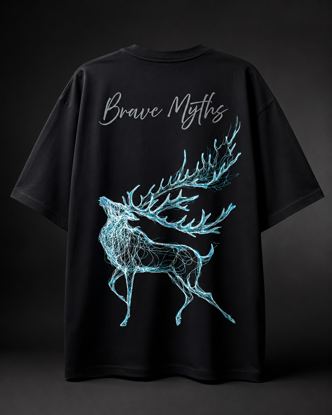 Brave Myths - Blue Stag Oversized Black Edition Tee | Mens Tshirt