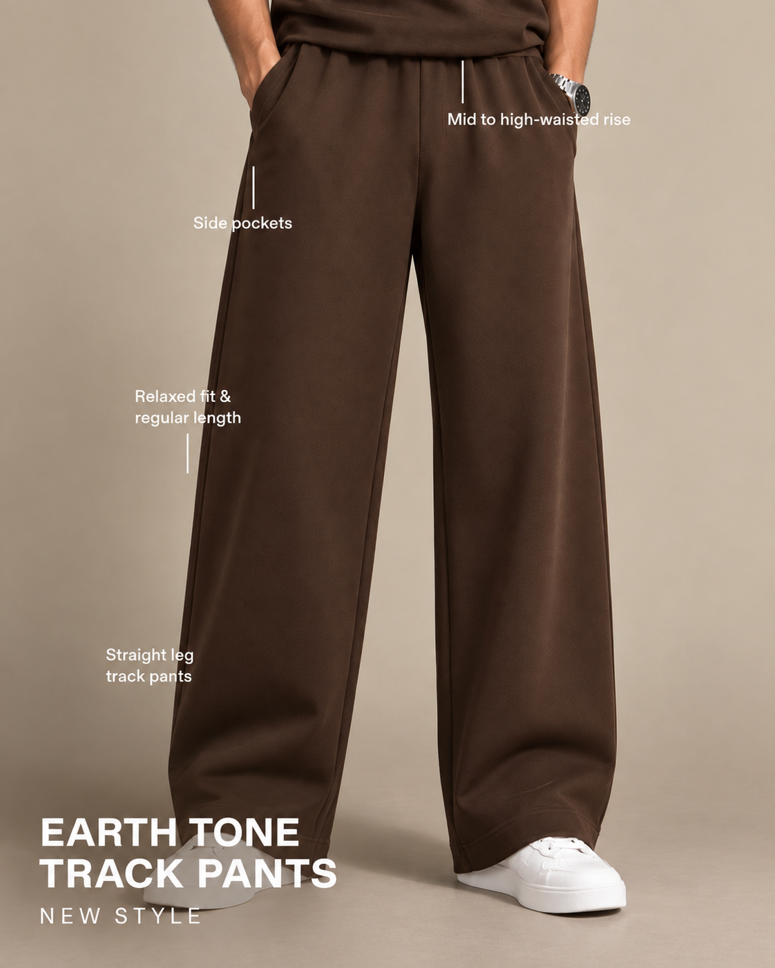 Earth Tone Men Wide-Leg Trackpants