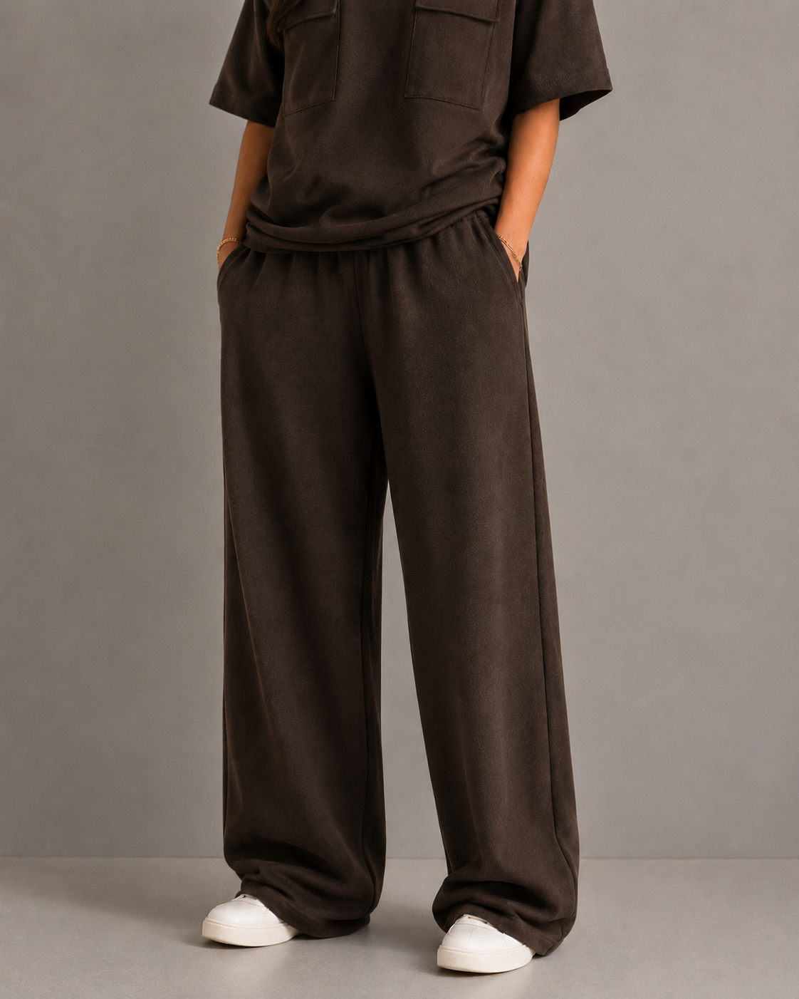 Cocoa Ease Co-ord Premium Cotton Relaxed Fit Tshirt and Wide-Leg Trackpants Set