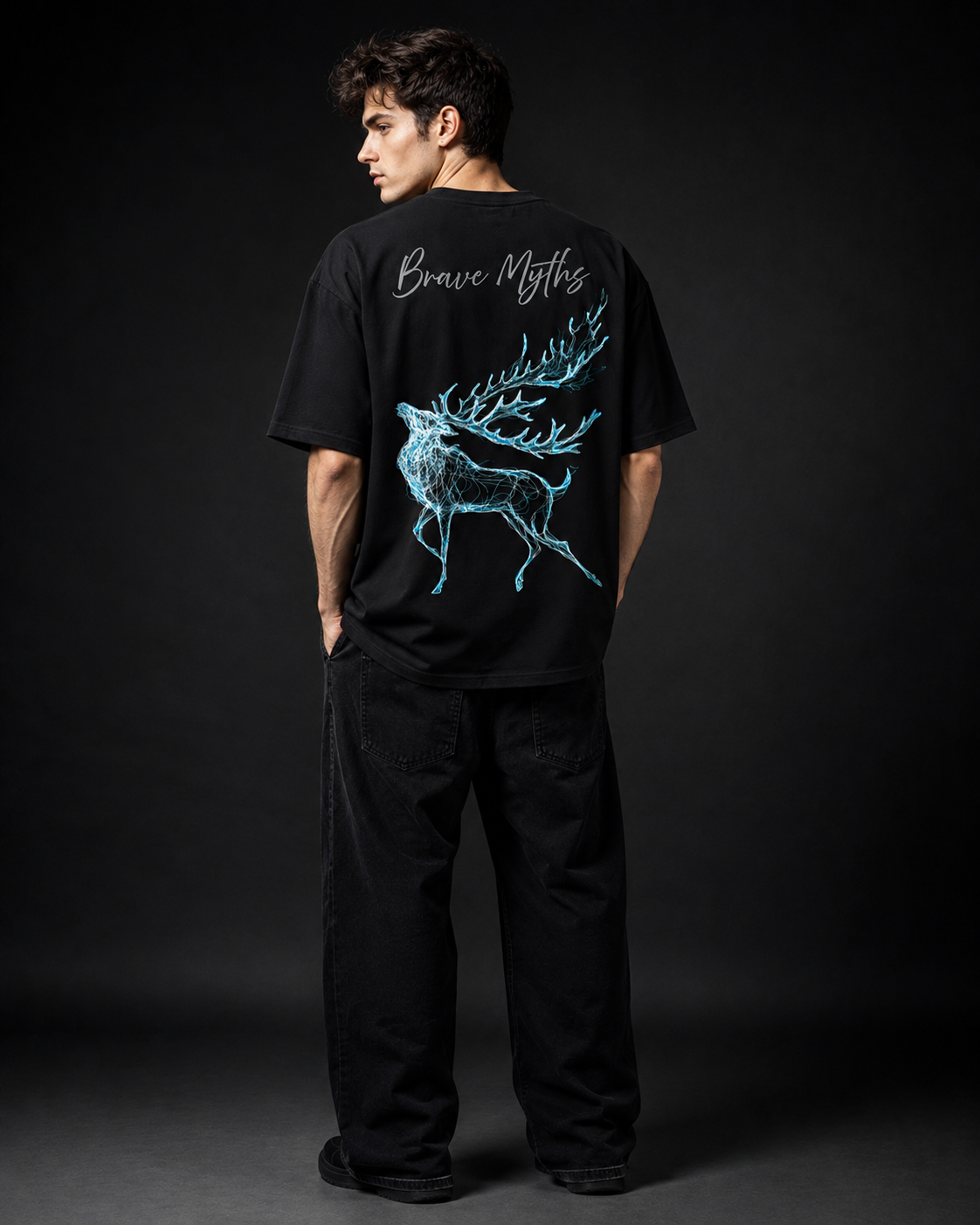Brave Myths - Blue Stag Oversized Black Edition Tee | Mens Tshirt